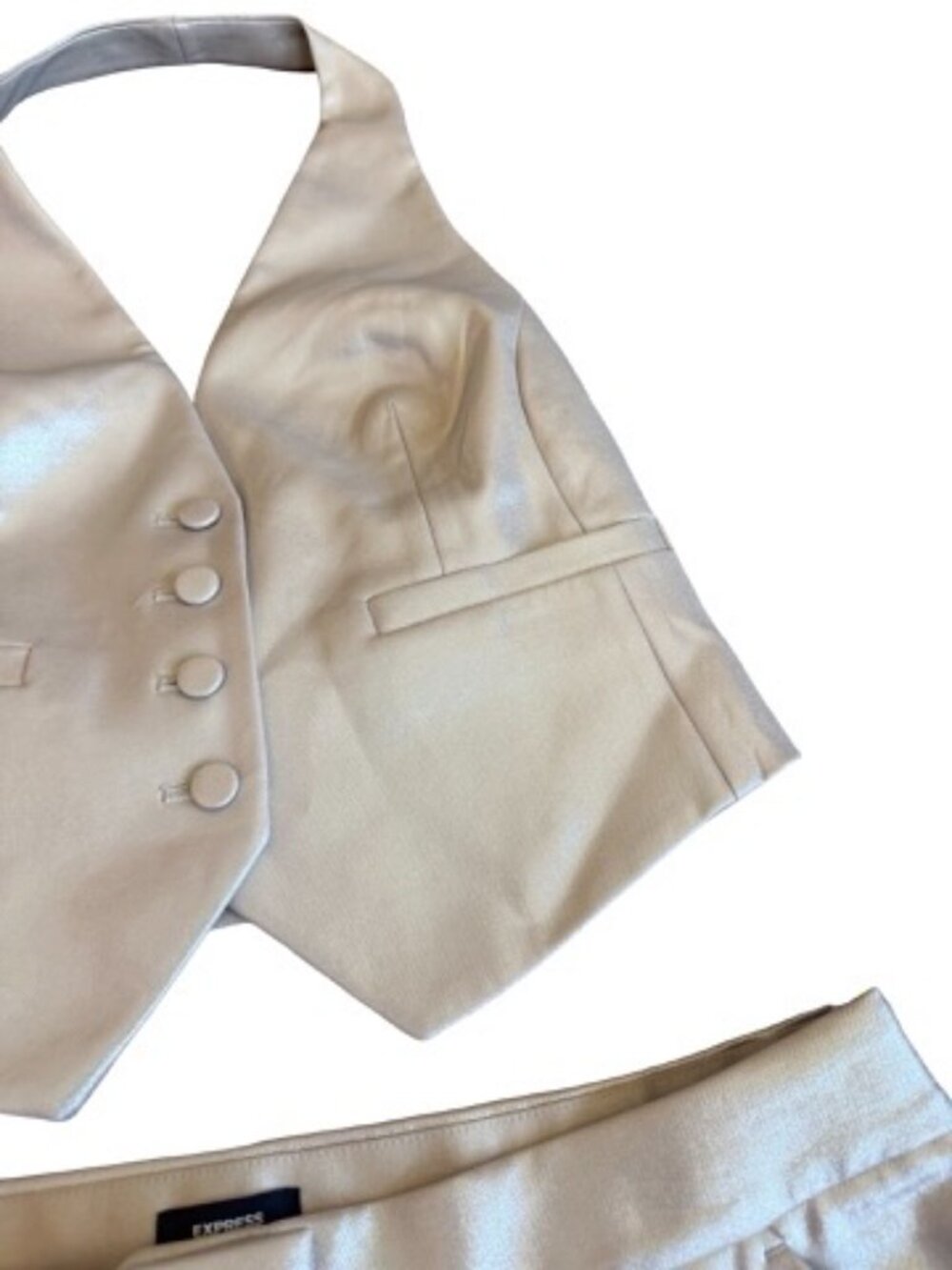 Express Editor Editor Champagne Gold Metallic Halter Pantsuit Set Small Women's - Picture 11 of 13